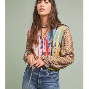 Anthropologie Conditions Apply Floral Peasant Top - Size Large